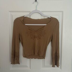 Tan Boho Print Long-Sleeve Top